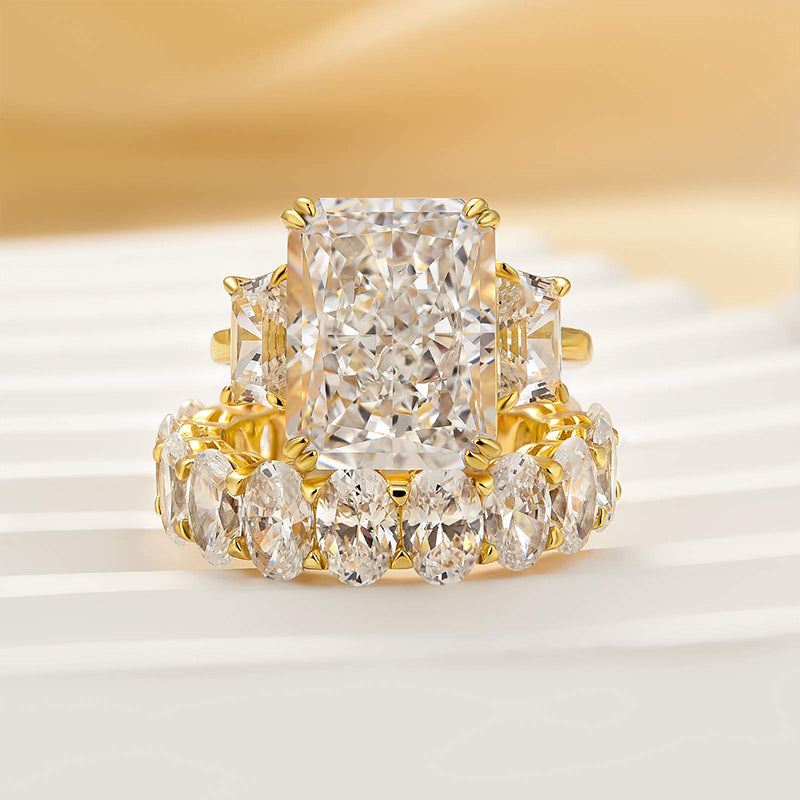 Sumptuous Radiant Cut 8.0ct Three Stone 925 Sterling Silver Wedding Ring Set