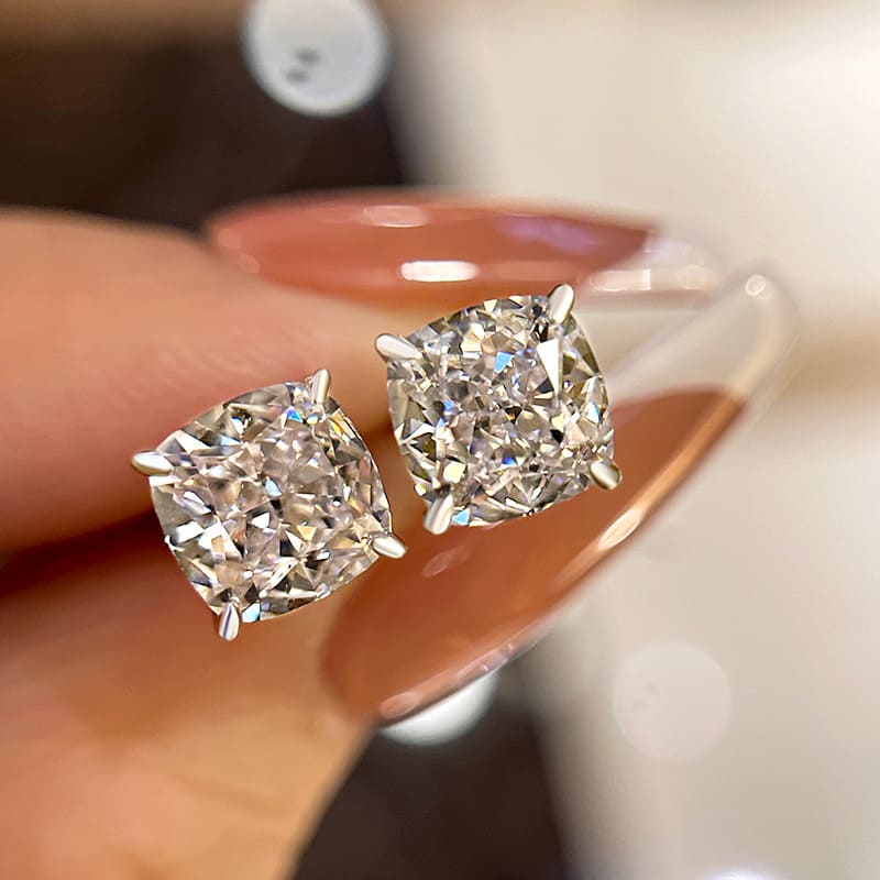 Brilliant Cushion Cut Stud Earrings In Sterling Sliver