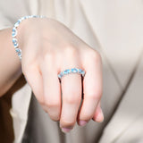 Solarii X Lustrous Oval Cut Aquamarine Blue Wedding Ring In 925 Sterling Silver