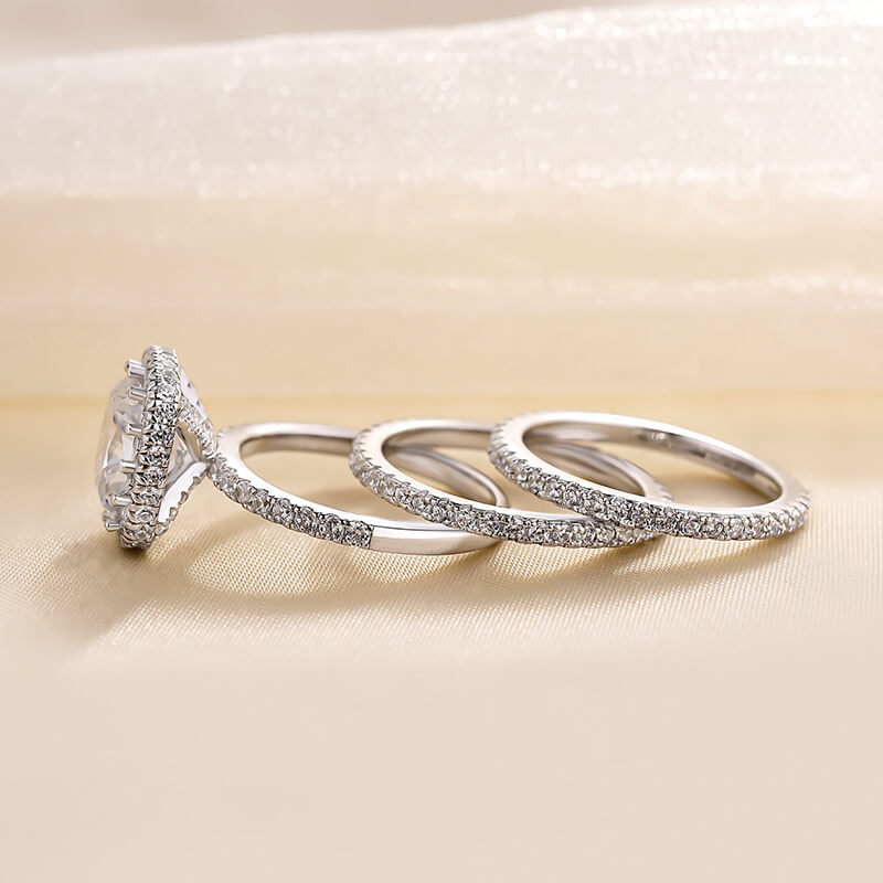 Elegant Halo Cushion Cut 3PC Wedding Set In Sterling Silver