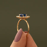 Dazzling 1.5ct Oval Cut Blue Stone Halo Sterling Silver Engagement Ring