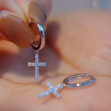 Sparkling Cross Round Cut Earrings In Sterling Silver