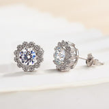 Solarii Moissanite Round Cut Flower Design 925 Sterling Silver Stud Earrings