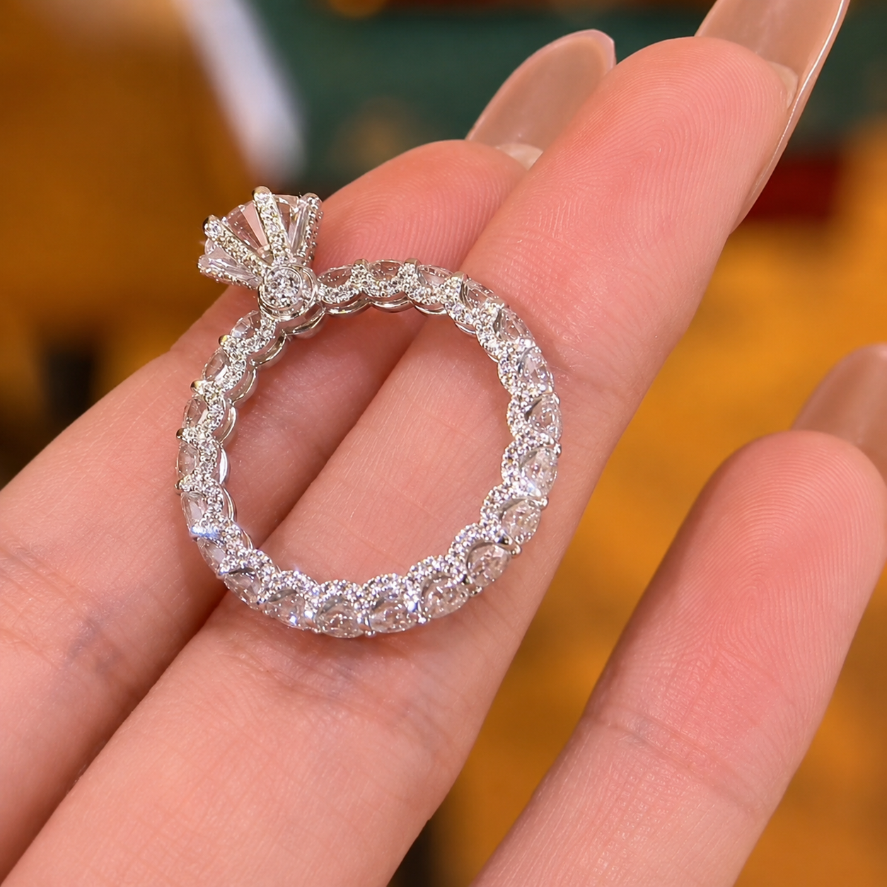 Royal Crown Round Cut 2.0ct Scalloped Pavé Engagement Ring In Sterling Silver