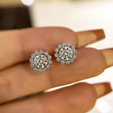 Solarii Moissanite Round Cut Flower Design 925 Sterling Silver Stud Earrings