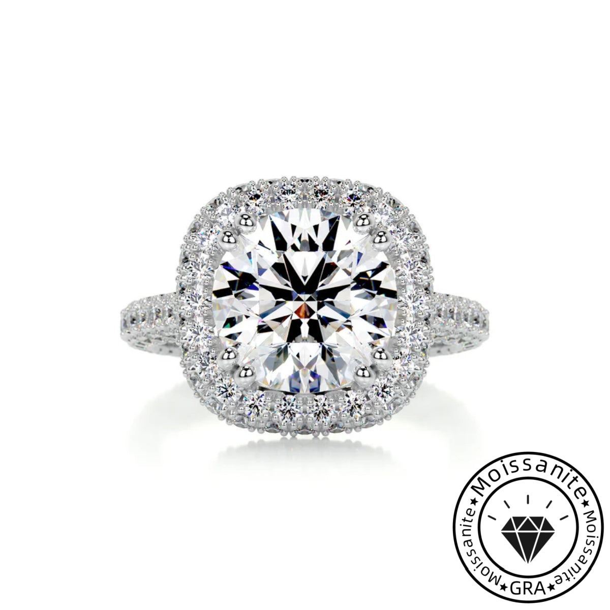 Refined Solarii Moissanite 3.0ct Round Cut 925 Sterling Pave Engagement Ring