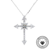 Round Cut Moissanite Cross Necklace with White Gold Plating, 925 Sterling Silver (0.5CT/1.0CT)