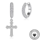 Solarii Moissanite  Round Cut 925 Sterling Silver Asymmetrical Cross Design  Earrings