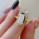 Luxury Sterling Silver Emerald Cut Bezel Engagement Ring