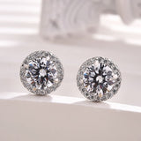 Chic Halo Round Cut Women's Stud Earrings In Sterling Sliver