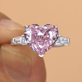 Elegant Three Stone 5.0ct Pink Stone Heart Cut Engagement Ring