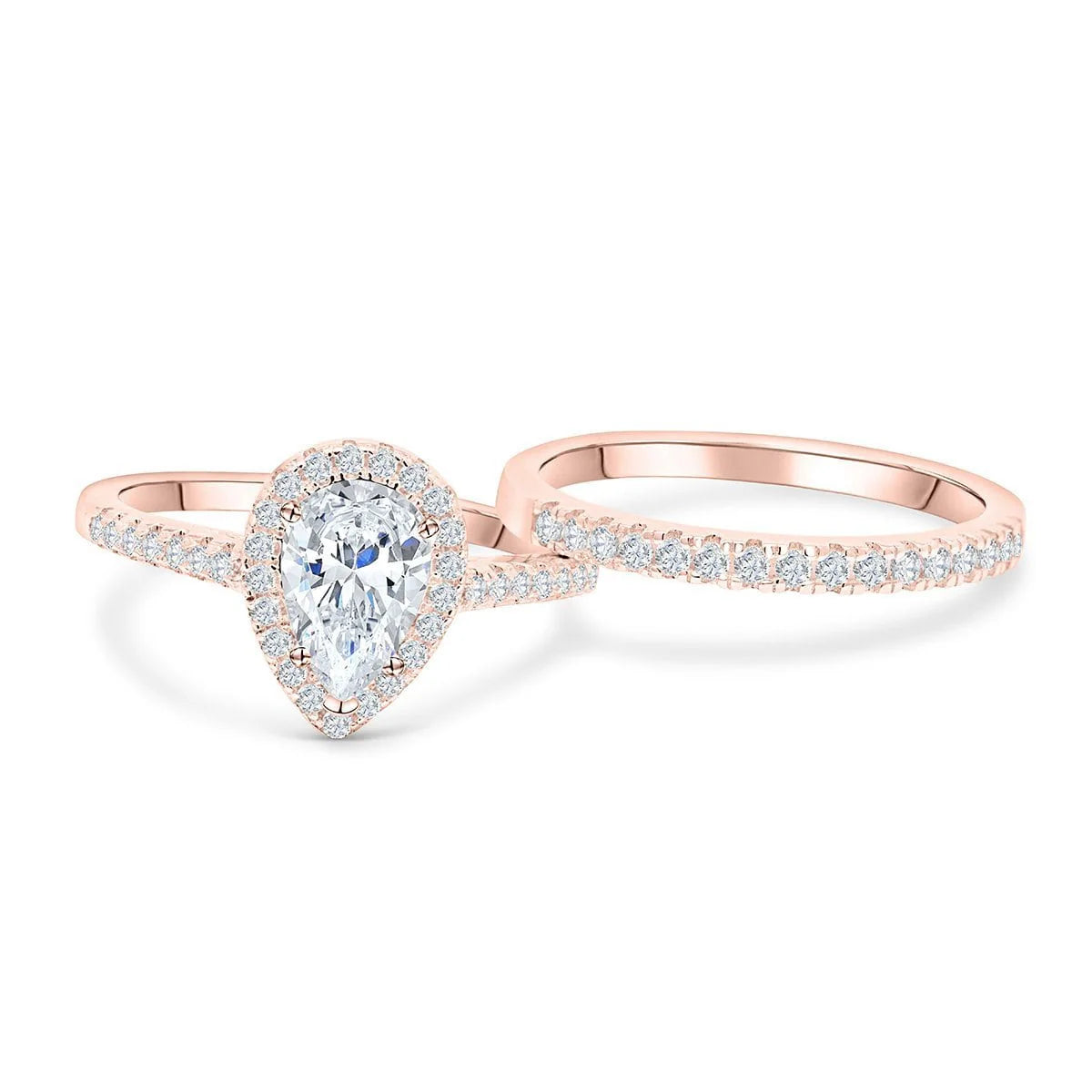 Timeless Pear Cut 1.5ct Pave 925 Sterling Silver Wedding Ring Set