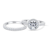 Elegant 925 Sterling Silver Halo 1.5ct Round Cut Wedding Ring Set