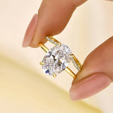Shimmering Oval Cut 4.0ct Hidden Halo 925 Sterling Silver Wedding Ring Set