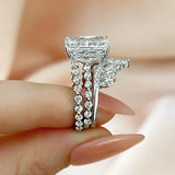 Dazzling Radiant Cut 5.0ct 3PC Ring 925 Sterling Silver Wedding Ring Set