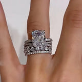 Solarii Radiant Cut 4PC Wedding Ring Set In Sterling Silver