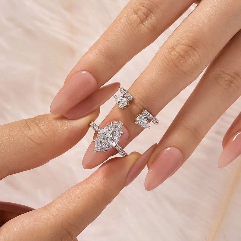 Luxurious Marquise Cut 4.0Ct Hidden Halo 925 Sterling Silver Wedding Ring Set