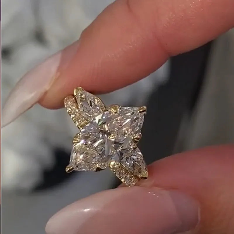 Luxurious Marquise Cut 4.0Ct Hidden Halo 925 Sterling Silver Wedding Ring Set