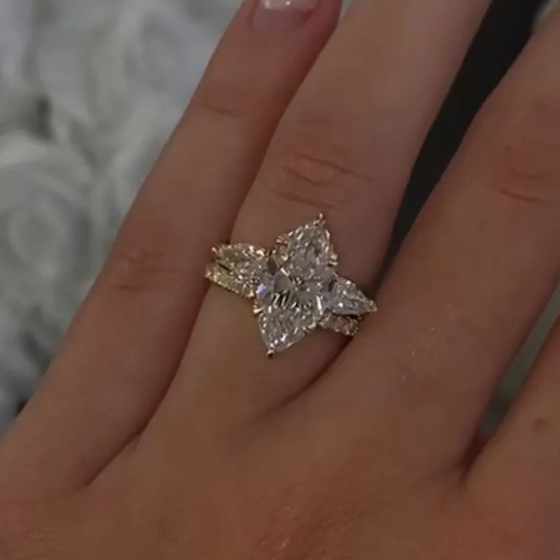 Luxurious Marquise Cut 4.0Ct Hidden Halo 925 Sterling Silver Wedding Ring Set