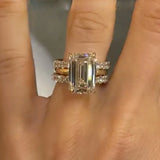 Majestic Solitaire 3.0ct Emerald Cut Sterling Silver Wedding Ring Set