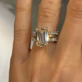 Majestic Solitaire 3.0ct Emerald Cut Sterling Silver Wedding Ring Set
