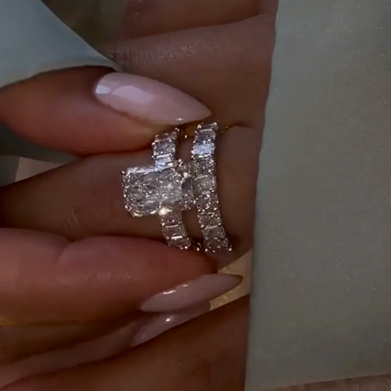 Brilliant Radiant Cut 5.0ct Hidden Halo 925 Sterling Silver Wedding Ring Set