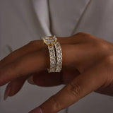 Dimensional Radiant Cut 3.0ct Pave 925 Sterling Silver Wedding Ring Set