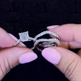 Princess Cut White Gold Plated 925 Sterling Silver Ring Set with Cubic Zirconia Deluxe-styled Ring Set
