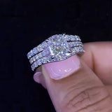 Princess Cut White Gold Plated 925 Sterling Silver Ring Set with Cubic Zirconia Deluxe-styled Ring Set