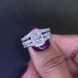 Intriguing Insert Ring 3.0ct Radiant Cut Sterling Silver Wedding Ring Set