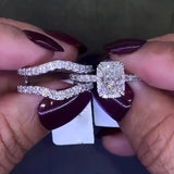 Intriguing Insert Ring 3.0ct Radiant Cut Sterling Silver Wedding Ring Set