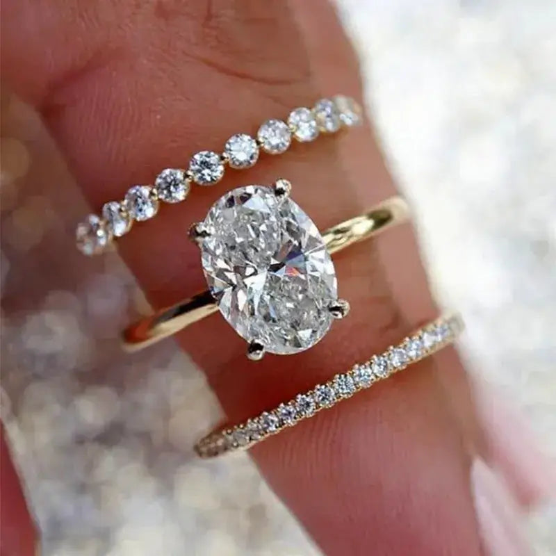 Elegant Oval Cut Solitaire Sterling Silver Bridal Set