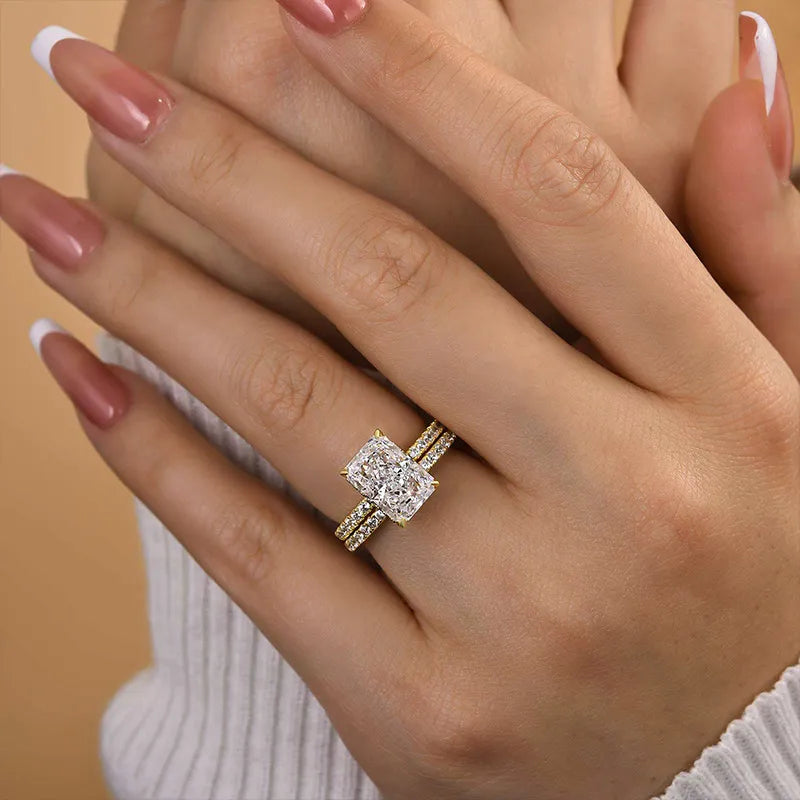 925 Sterling Silver Radiant Cut Wedding Ring Set