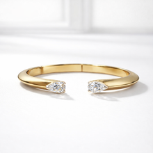 Minimalist Dainty Pear Cut Sterling Sliver Two-Stone Open Cuff Bangle