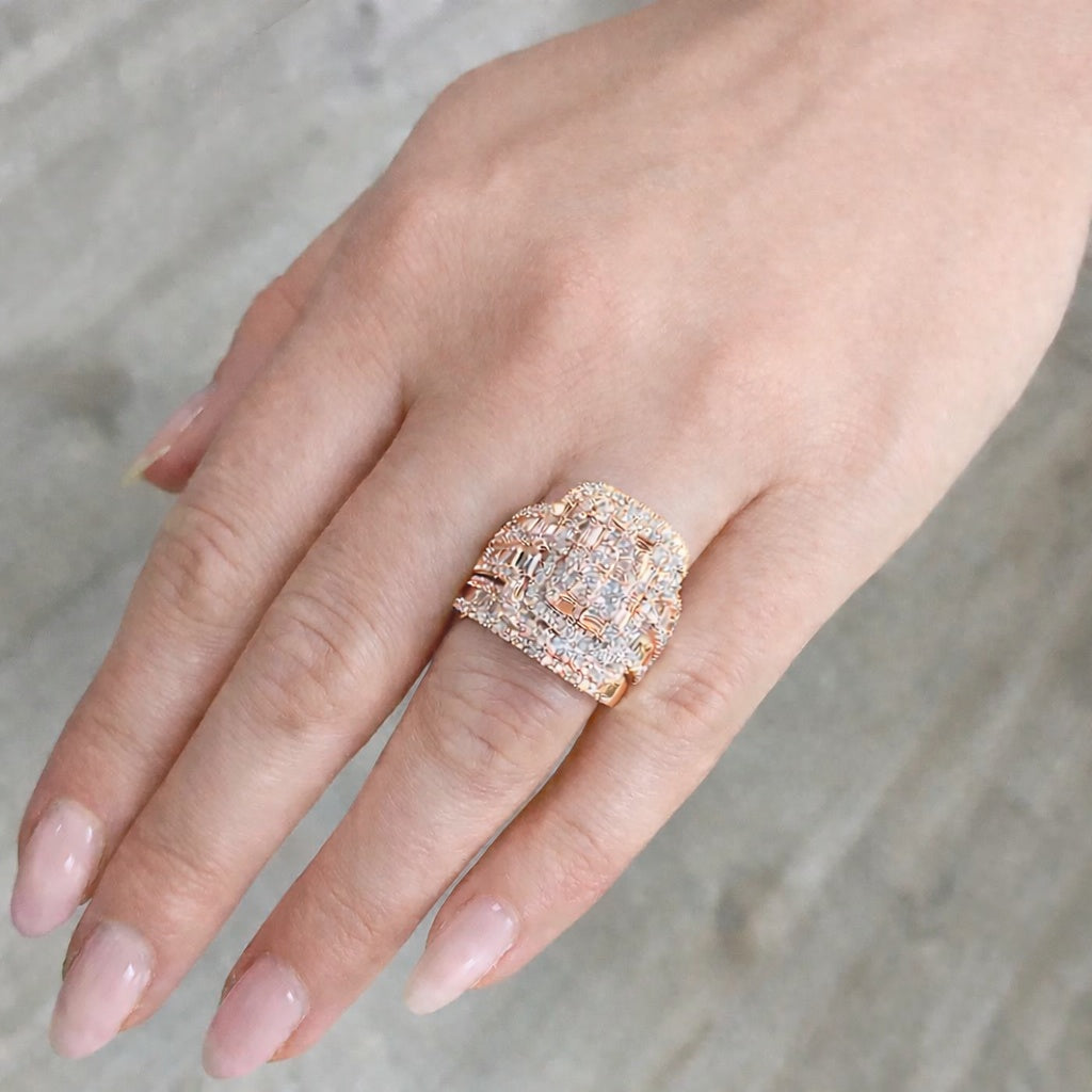 Deluxe Princess & Emerald Cut 4.0Ct Cluster 925 Sterling Silver Bridal Set