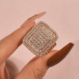 Chunky Square Radiant Cluster • Bold 5ct Look Double Halo Multi-Row Iced Out Engagement Ring In Sterling Silver