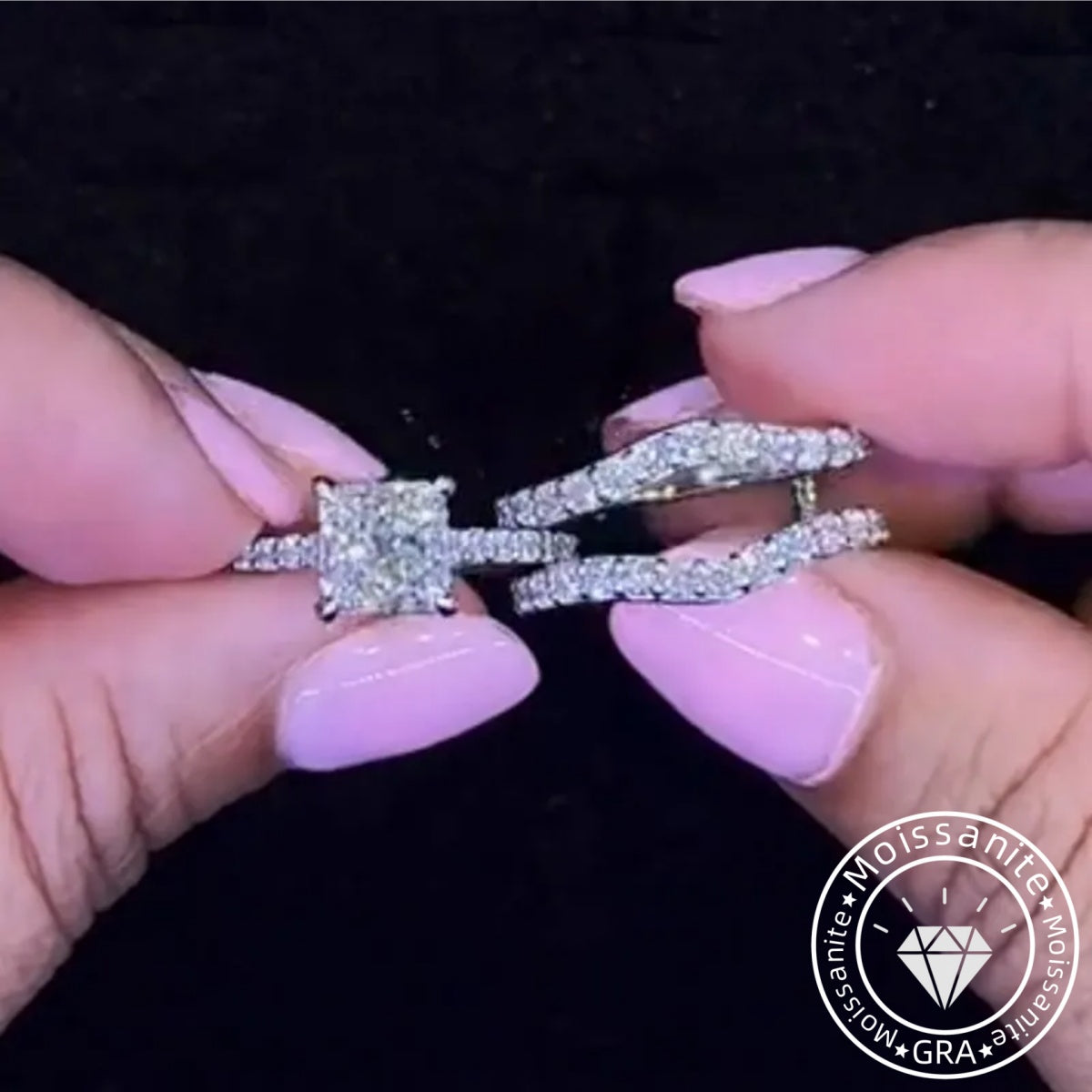 Princess Cut White Gold Plated 925 Sterling Silver Ring Set with Cubic Zirconia Deluxe-styled Ring Set