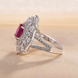 Dazzling Flower Shape 1.0ct Oval Cut Ruby Engagement Ring In Sterling Silver