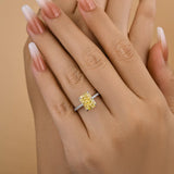 Gorgeous Radiant Cut 3.3ct Yellow Stone Hidden Halo Engagement Ring In Sterling Silver