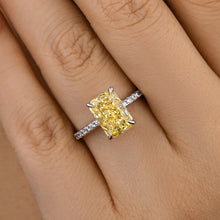 Gorgeous Radiant Cut 3.3ct Yellow Stone Hidden Halo Engagement Ring In Sterling Silver