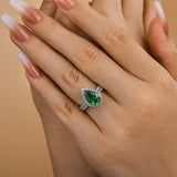 Classic 2.2ct Emerald Green Halo Pear Cut Wedding Set In Sterling Silver