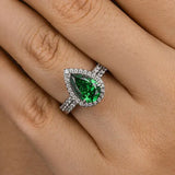 Classic 2.2ct Emerald Green Halo Pear Cut Wedding Set In Sterling Silver