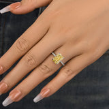 Gorgeous Radiant Cut 3.3ct Yellow Stone Hidden Halo Engagement Ring In Sterling Silver