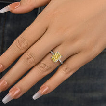 Gorgeous Radiant Cut 3.3ct Yellow Stone Hidden Halo Engagement Ring In Sterling Silver