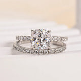 Opulent Cushion Cut 2.0 ct Hidden Halo 925 Sterling Silver Wedding Ring Set