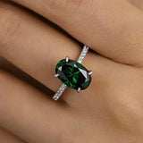 Classic Oval Cut 3.5ct Emerald Green Hidden Halo Engagement Ring In Sterling Silver