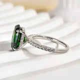 Classic Oval Cut 3.5ct Emerald Green Hidden Halo Engagement Ring In Sterling Silver