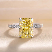 Gorgeous Radiant Cut 3.3ct Yellow Stone Hidden Halo Engagement Ring In Sterling Silver