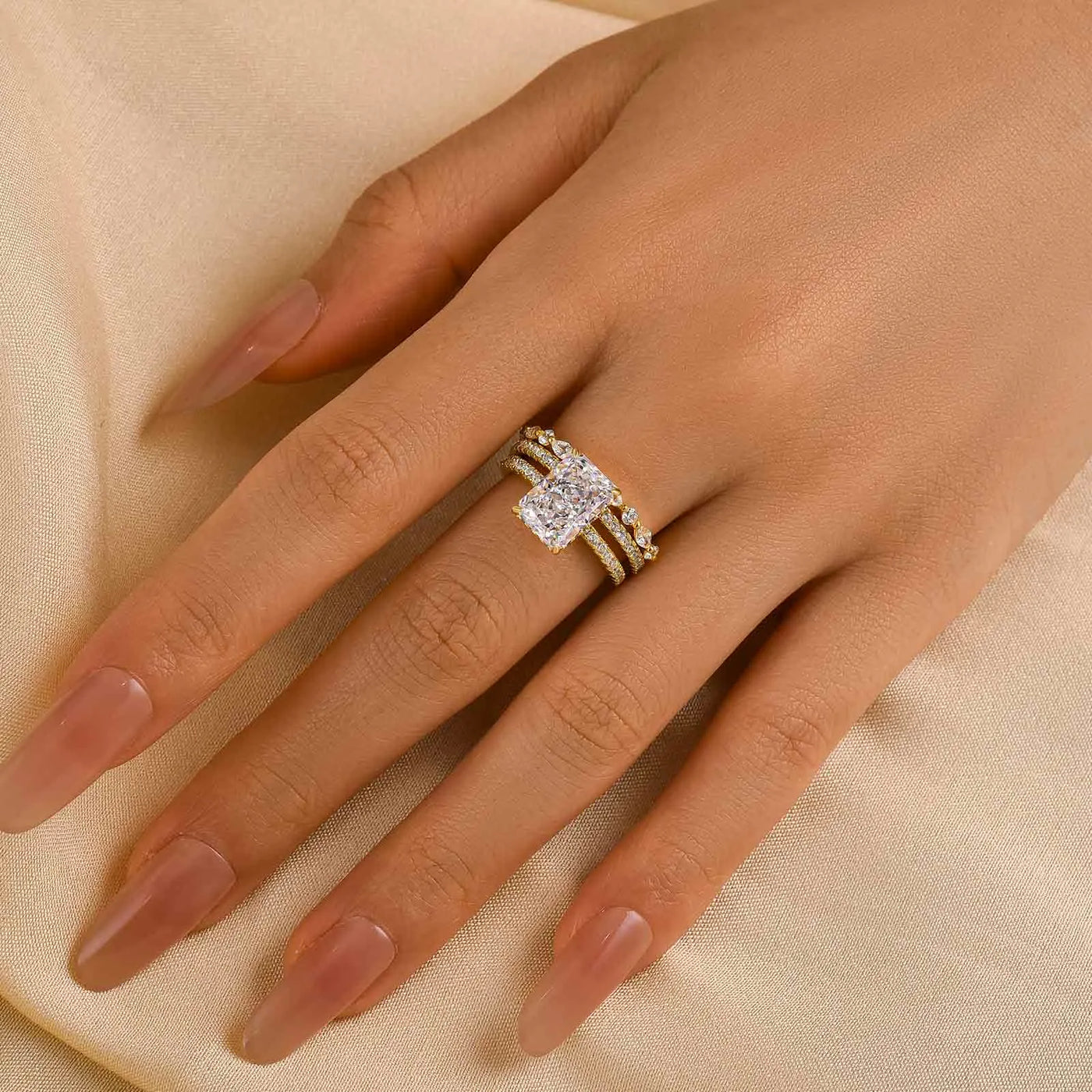 Elegant Radiant Cut 4.0ct Sterling Silver 3PC Ring Set