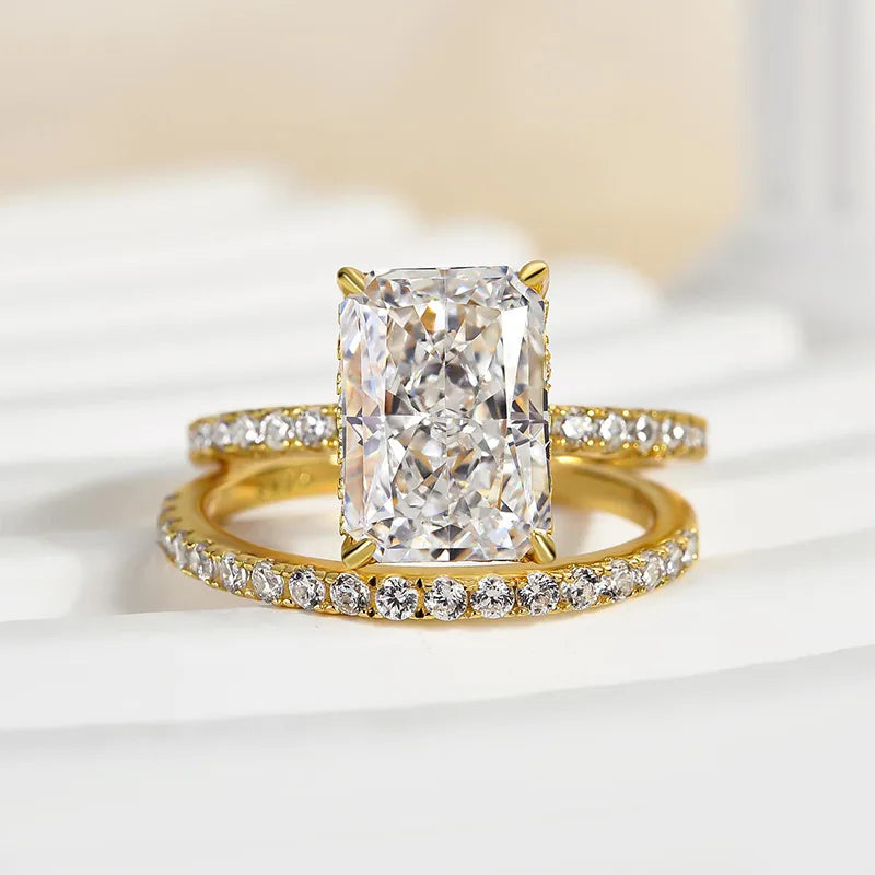925 Sterling Silver Radiant Cut Wedding Ring Set